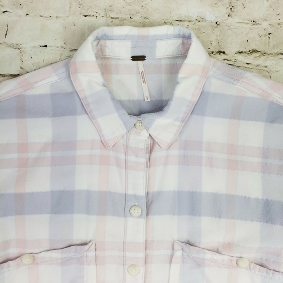 Free People Loveland Plaid Pastel Combo Long Sleeve Button Down Shirt Womens S - Picture 3 of 16